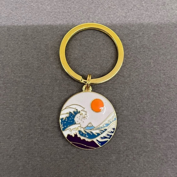 3/$12 Ocean Waves Hokusai Japanese Beach Keychain Key Ring - Picture 1 of 5